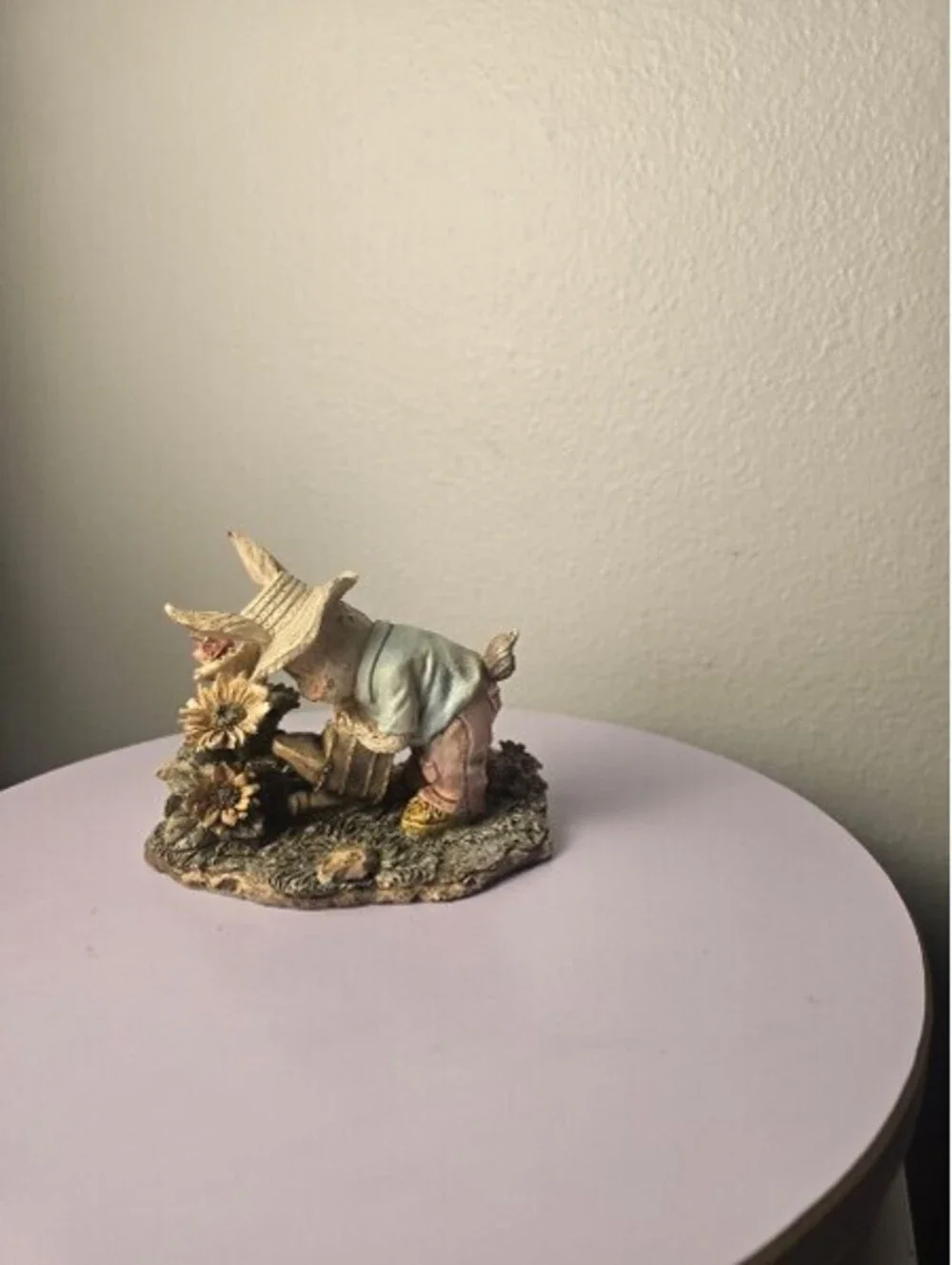 Vintage Resin Easter Bunny Family Garden Diorama Figurine Log Scene Set of Four